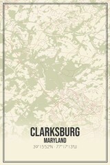 Retro US city map of Clarksburg, Maryland. Vintage street map.