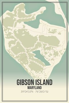 Retro US City Map Of Gibson Island, Maryland. Vintage Street Map.