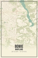 Retro US city map of Bowie, Maryland. Vintage street map.