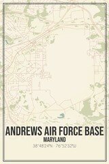 Retro US city map of Andrews Air Force Base, Maryland. Vintage street map.