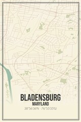 Retro US city map of Bladensburg, Maryland. Vintage street map.