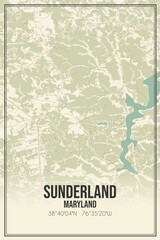 Retro US city map of Sunderland, Maryland. Vintage street map.