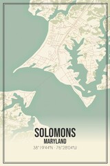 Retro US city map of Solomons, Maryland. Vintage street map.
