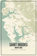 Retro US city map of Saint Inigoes, Maryland. Vintage street map.