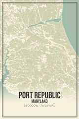 Retro US city map of Port Republic, Maryland. Vintage street map.