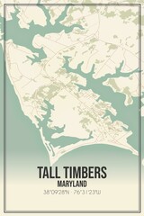 Retro US city map of Tall Timbers, Maryland. Vintage street map.