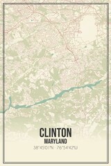 Retro US city map of Clinton, Maryland. Vintage street map.