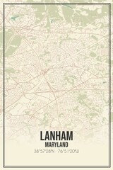 Retro US city map of Lanham, Maryland. Vintage street map.
