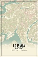 Retro US city map of La Plata, Maryland. Vintage street map.