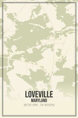 Retro US city map of Loveville, Maryland. Vintage street map.