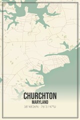 Retro US city map of Churchton, Maryland. Vintage street map.