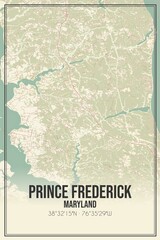 Retro US city map of Prince Frederick, Maryland. Vintage street map.