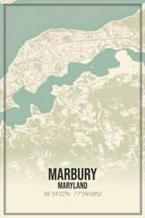 Retro US city map of Marbury, Maryland. Vintage street map.