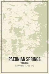 Retro US city map of Paeonian Springs, Virginia. Vintage street map.
