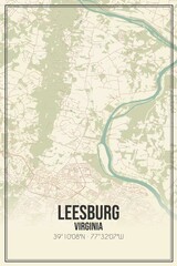 Retro US city map of Leesburg, Virginia. Vintage street map.