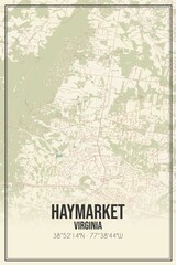 Retro US city map of Haymarket, Virginia. Vintage street map.