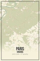 Retro US city map of Paris, Virginia. Vintage street map.