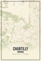 Retro US city map of Chantilly, Virginia. Vintage street map.