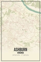 Retro US city map of Ashburn, Virginia. Vintage street map.