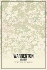 Retro US city map of Warrenton, Virginia. Vintage street map.