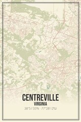 Retro US city map of Centreville, Virginia. Vintage street map.