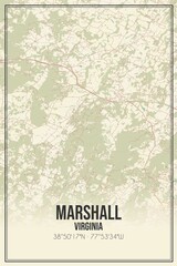 Retro US city map of Marshall, Virginia. Vintage street map.