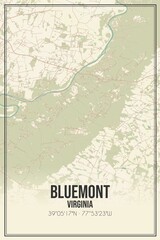 Retro US city map of Bluemont, Virginia. Vintage street map.