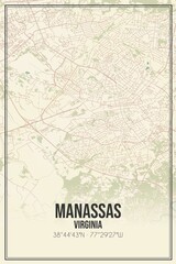 Fototapeta premium Retro US city map of Manassas, Virginia. Vintage street map.