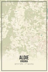 Retro US city map of Aldie, Virginia. Vintage street map.