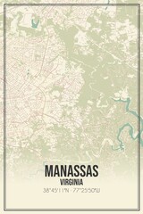 Retro US city map of Manassas, Virginia. Vintage street map.