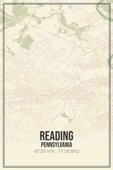 Retro US city map of Reading, Pennsylvania. Vintage street map.