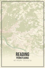 Retro US city map of Reading, Pennsylvania. Vintage street map.