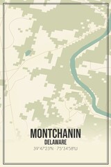 Retro US city map of Montchanin, Delaware. Vintage street map.
