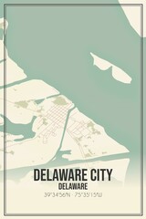 Retro US city map of Delaware City, Delaware. Vintage street map.