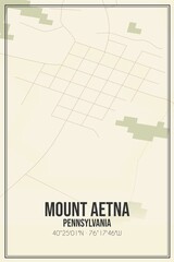 Retro US city map of Mount Aetna, Pennsylvania. Vintage street map.