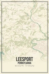 Retro US city map of Leesport, Pennsylvania. Vintage street map.
