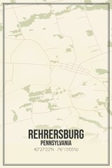 Retro US city map of Rehrersburg, Pennsylvania. Vintage street map.