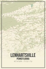 Retro US city map of Lenhartsville, Pennsylvania. Vintage street map.