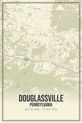 Retro US city map of Douglassville, Pennsylvania. Vintage street map.