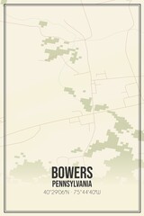 Retro US city map of Bowers, Pennsylvania. Vintage street map.