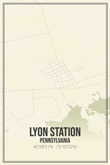Retro US city map of Lyon Station, Pennsylvania. Vintage street map.
