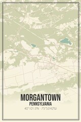 Retro US city map of Morgantown, Pennsylvania. Vintage street map.