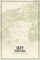 Retro US city map of Oley, Pennsylvania. Vintage street map.
