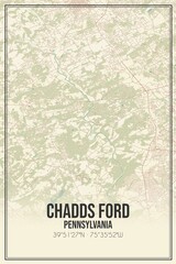 Retro US city map of Chadds Ford, Pennsylvania. Vintage street map.