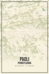 Retro US city map of Paoli, Pennsylvania. Vintage street map.