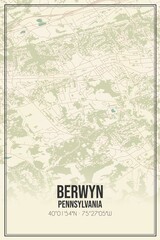 Retro US city map of Berwyn, Pennsylvania. Vintage street map.
