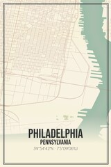 Retro US city map of Philadelphia, Pennsylvania. Vintage street map.