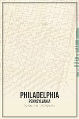 Retro US city map of Philadelphia, Pennsylvania. Vintage street map.