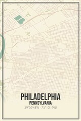 Retro US city map of Philadelphia, Pennsylvania. Vintage street map.