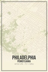 Retro US city map of Philadelphia, Pennsylvania. Vintage street map.